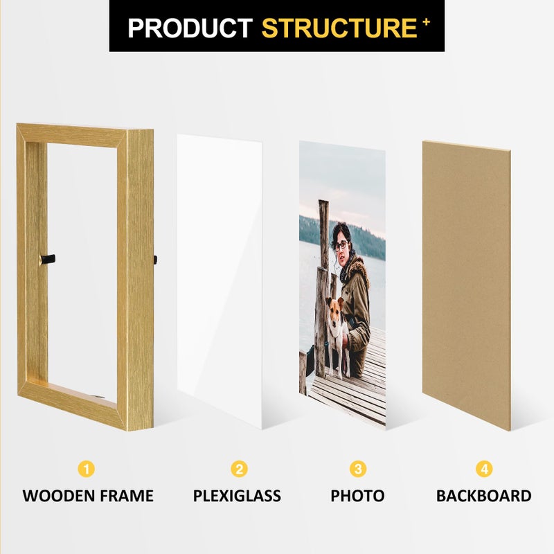 Forev 8x10 Double Picture Frame Wooden Hinged Photo Frame Definition Glass Stand Vertically on Desktop or Tabletop Gold - Image 3